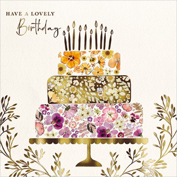Foil Card-Floral Tiered Cake on Gold Stand