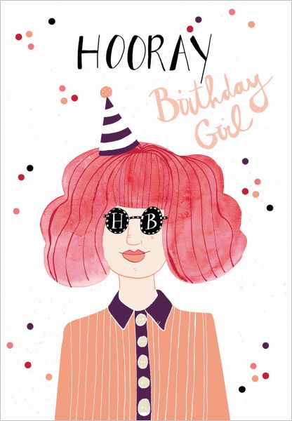 Card-Hooray Birthday  Red Girl