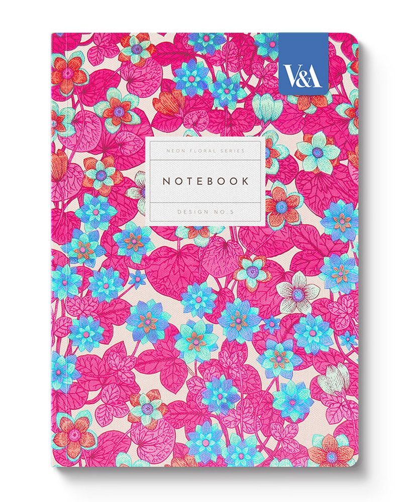 V&A A5 Textured Soft Cover Notebook-Neon Floral Pink & Blue  