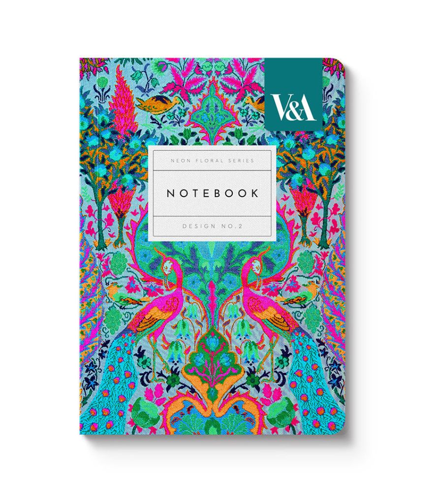 V&A A6 Textured Soft Cover Notebook-Neon Floral Peacock  