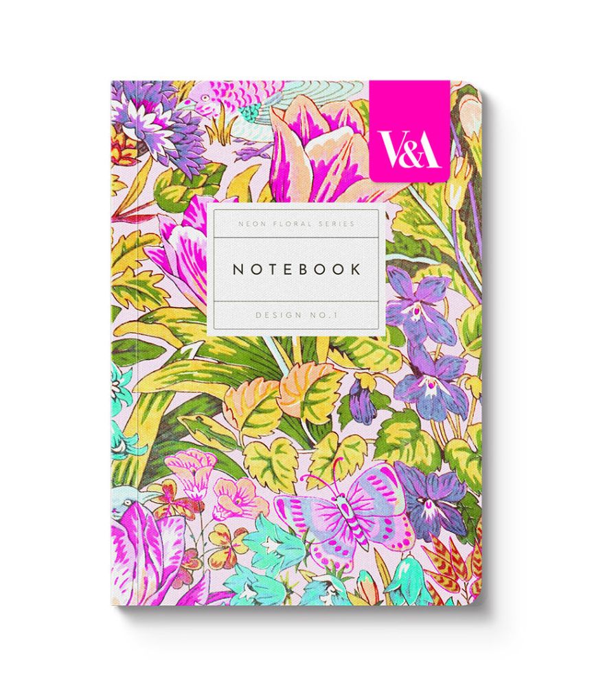 V&A A6 Textured Soft Cover Notebook-Neon Floral Mawson Tulip  