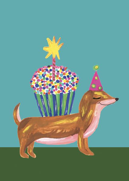 Card-Dachshund and Cup Cake