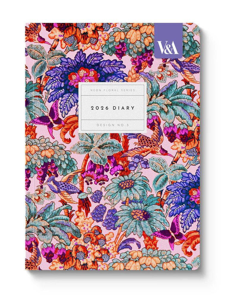 V&A A5 Diary-Neon Floral Coral Jungle