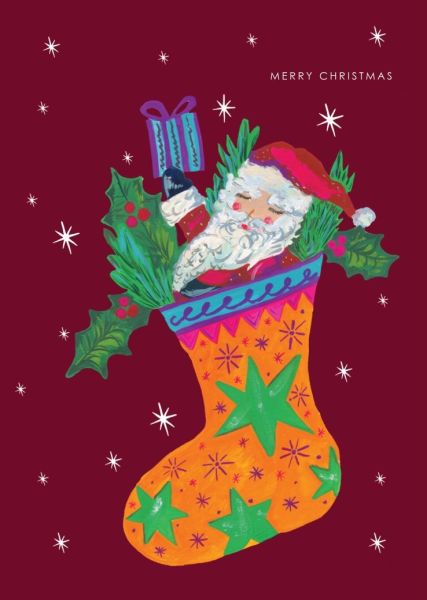 Card-Santa In Stocking