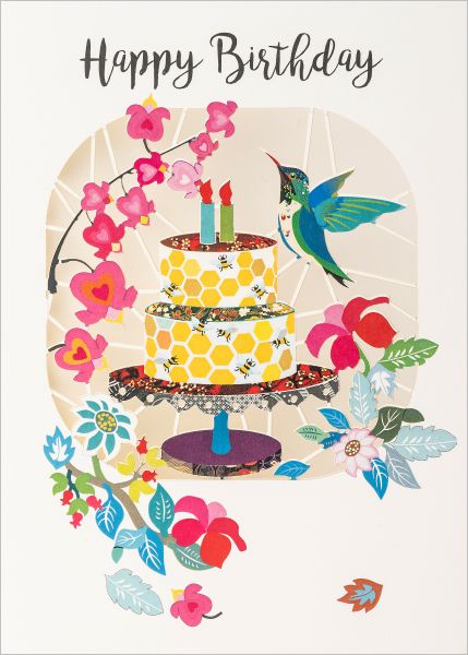 Laser Cut Card-Birthday Cake and Bird