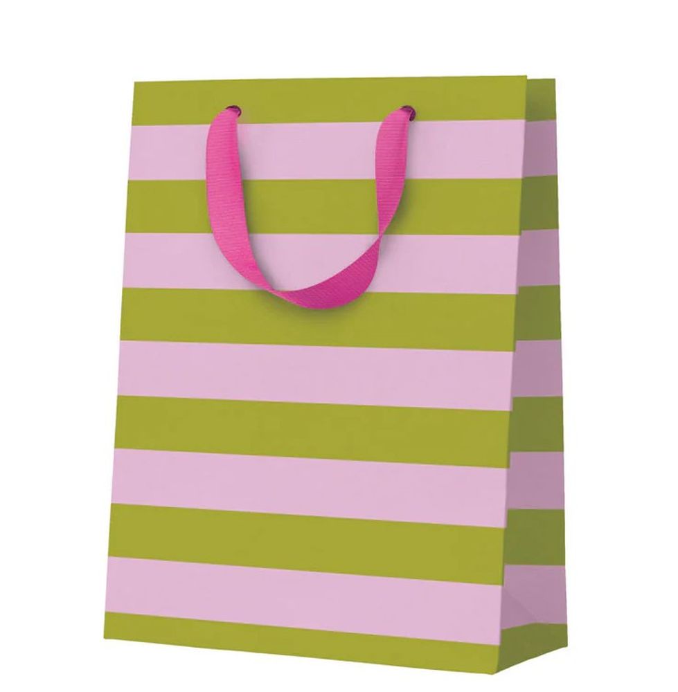 Gift Bag Medium-Green and Pink Stripe