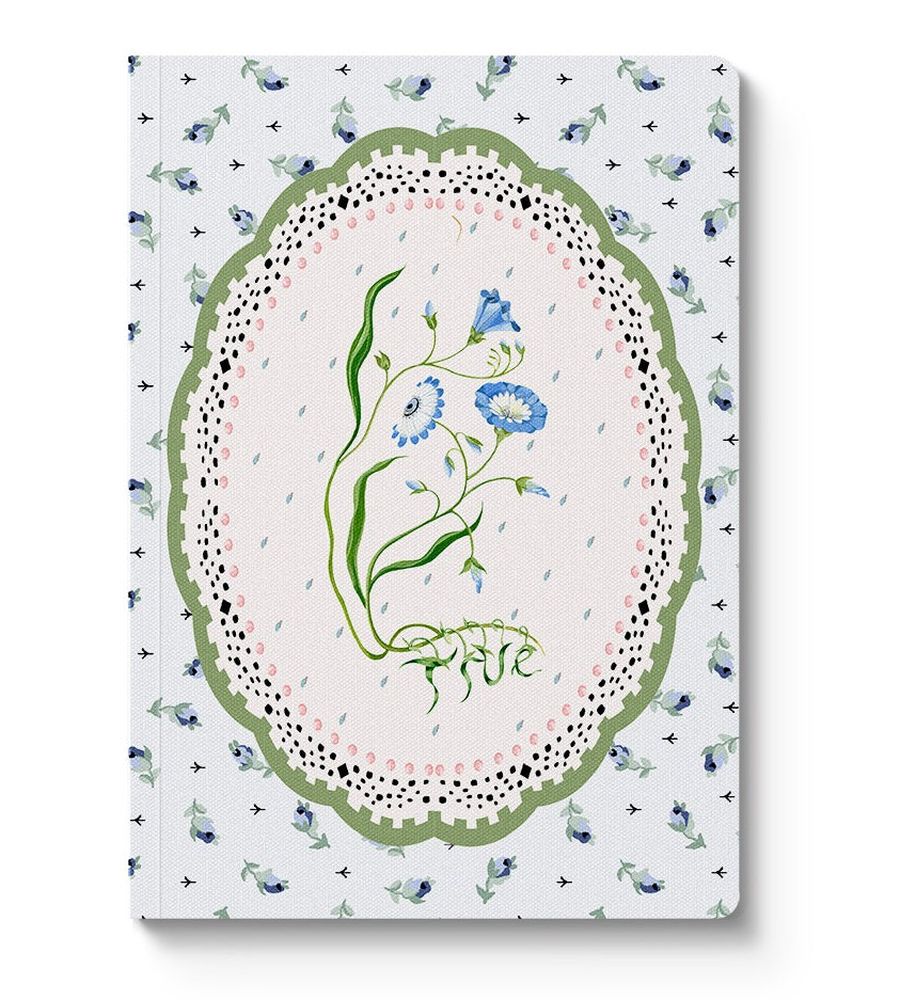 A5 Textured Soft Cover Notebook-Blue & Cream Roots Vignette