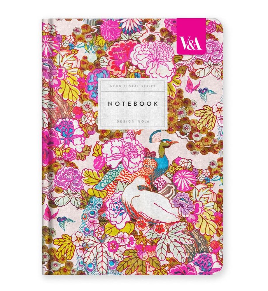 V&A A5 Premium Hard Cover Notebook-Neon Floral Peacock Floral