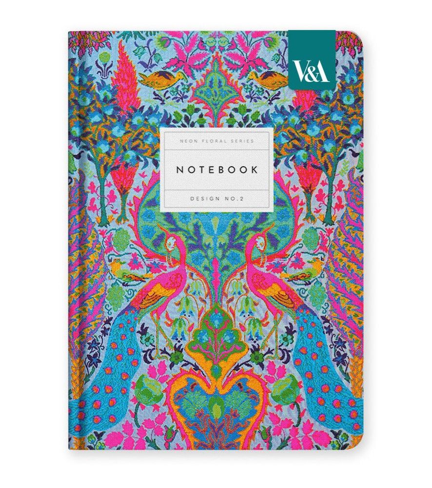 V&A A5 Premium Hard Cover Notebook-Neon Floral Turquoise Peacock