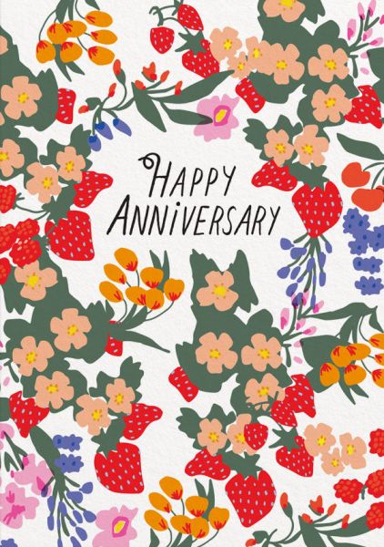 Card-Red Floral Anniversary
