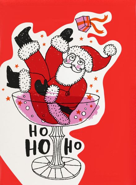 Cut Out Card-Father Christmas Champagne