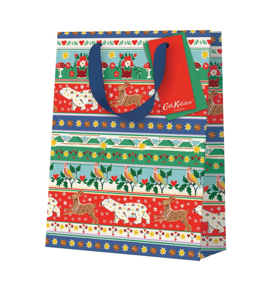 Gift Bag Medium-Festive Animal Stripe