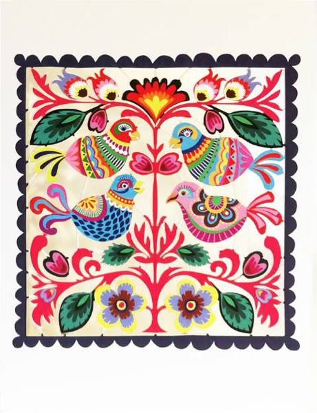 Laser Cut Card-Folk Art Birds Square