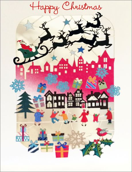 Card-Santa Over Rooftops