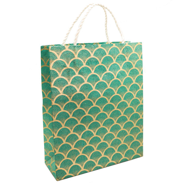 Gift Bag Large-Fan Gold On Sea Green