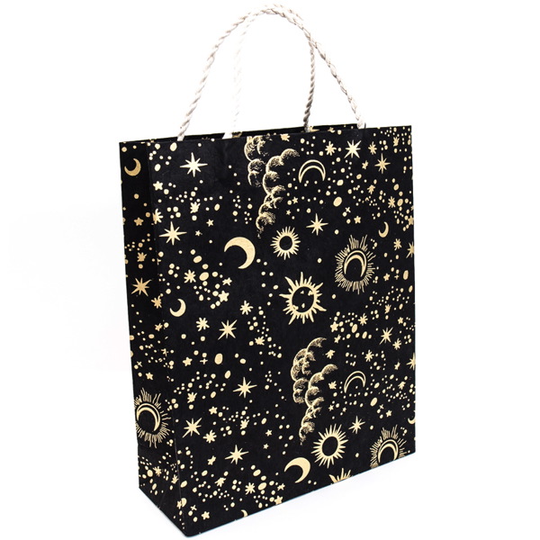 Gift Bag Large-Sun Moon Stars Gold On Black