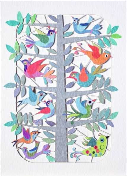 Laser Cut Card-Birds In Branches