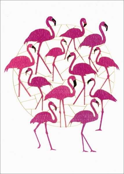 Laser Cut Card-Pink Flamingos