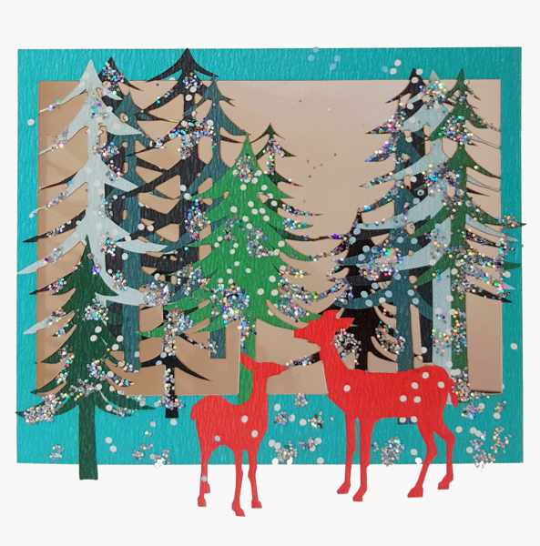 Card-Forest Deer Glitter
