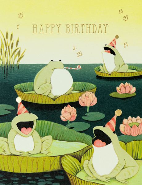 Foil Card-Singing Frogs Birthday