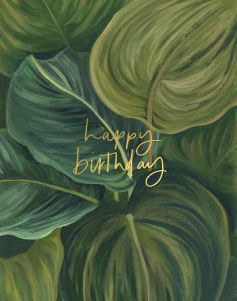 Foil Card-Green Leaves Birthday