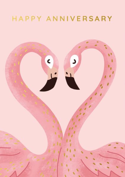 Foil Card-Happy Anniversary Flamingoes