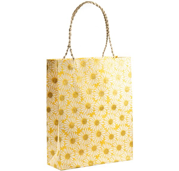 Gift Bag Large-Daisy White On Gold