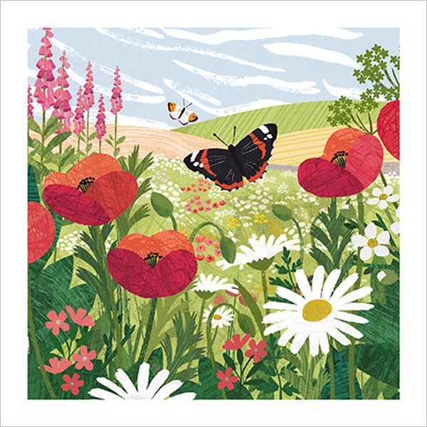 Embossed Card-Poppies and Butterfly