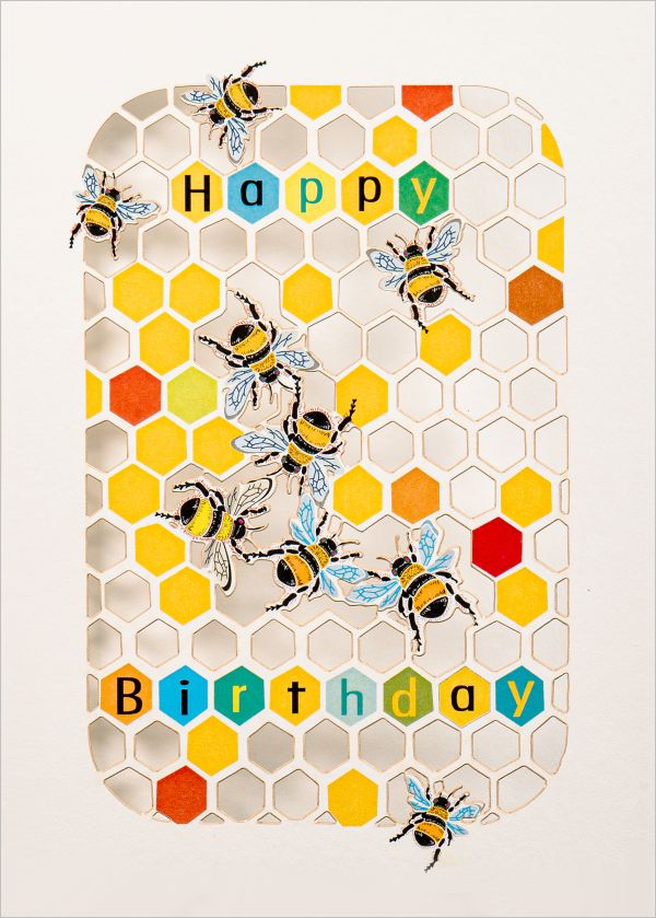 Laser Cut Card-Birthday Bee Hive