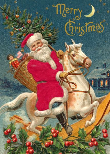 Card-Santa Rocking Horse