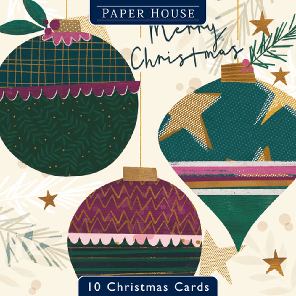 Boxed Card Pack of 10 (2 designs)-Bauble Trio and Big Bauble