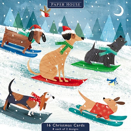 [AL-XCP-PSOP0049] Boxed Card Park of 16 (2 designs)-Dogs Sledding
