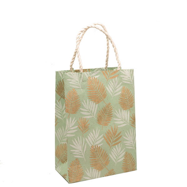 [GI-WBM-GSP408-88] Gift Bag Medium-Coconut Palm White Gold On Mint