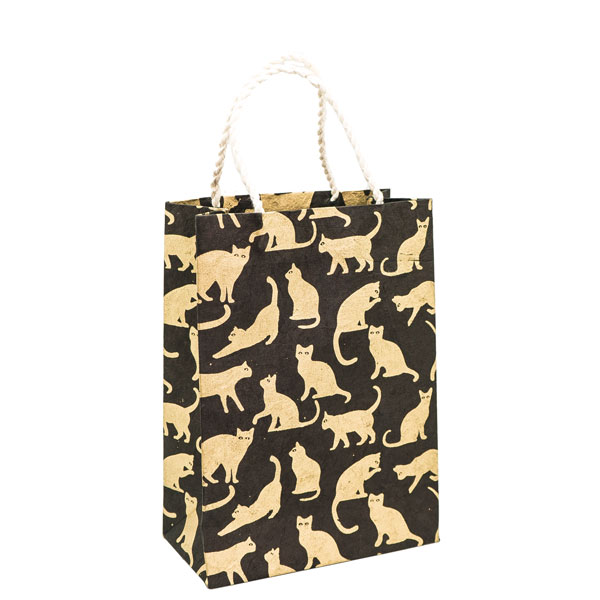[GI-WBM-GSP430-48] Gift Bag Medium-Cats Gold On Black