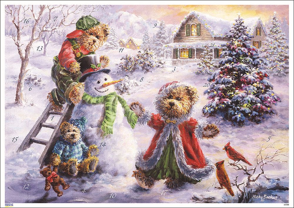 [KV-XCAL-4-10388] Advent Cal-Poster-Teddies & Snowman