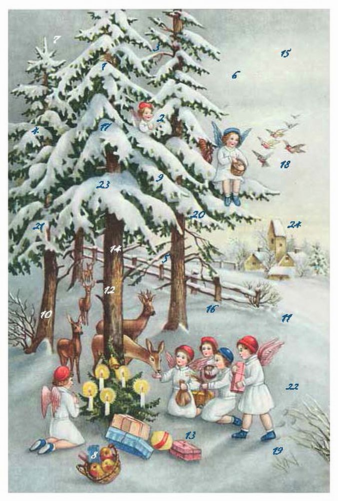[KV-XCAL-6-12402] Advent Cal-Card-Angels Feeding Deer