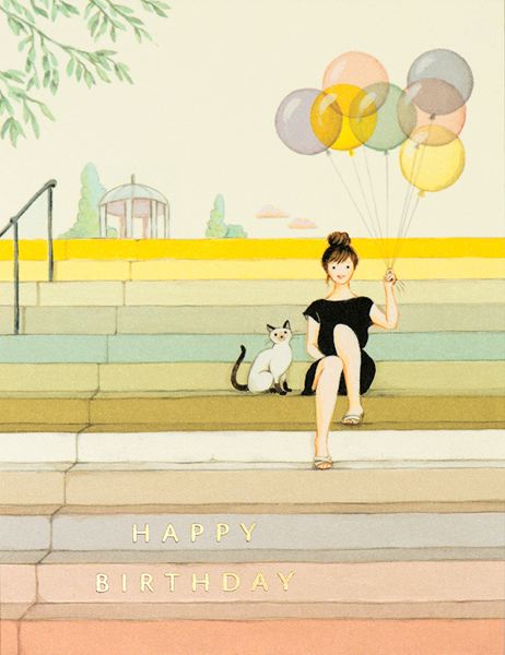 [JJ-C-050] Foil Card-Girl on Stairs Birthday