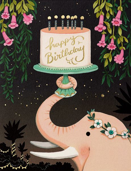 [JJ-C-062] Foil Card-Pink Elephant Birthday