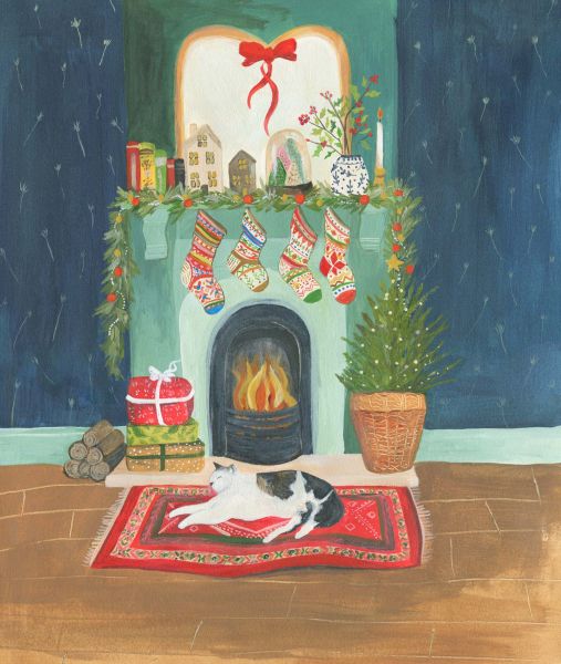 [CD-XCP-40-1] Card Pack of 6-Fireplace Cat