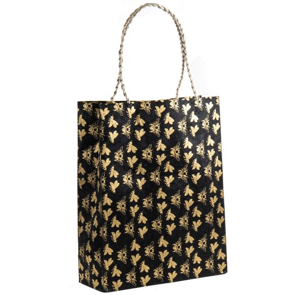[GI-WBL-GSP395-47] Gift Bag Large-Bees Gold On Black