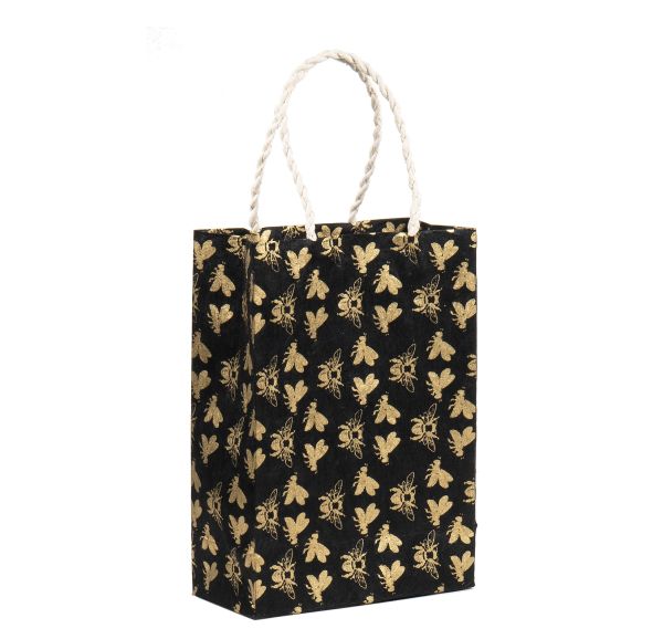[GI-WBM-GSP395-47] Gift Bag Medium-Bees Gold On Black
