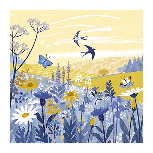 [AL-FO0012] Card-Blue Meadow and Birds