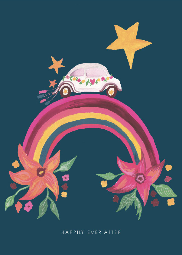 [HC-C-382] Card-Rainbow Wedding Car