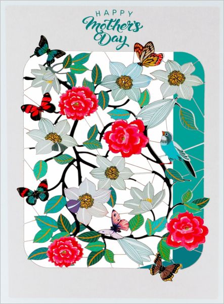 [FO-CMD-PM0306] Laser Cut Card-Bird And Flowers Mother's Day