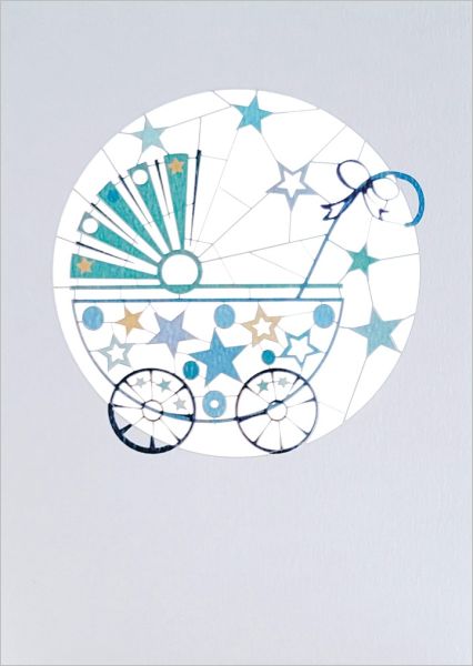 [FO-PM0696] Laser Cut Card-Blue Pram
