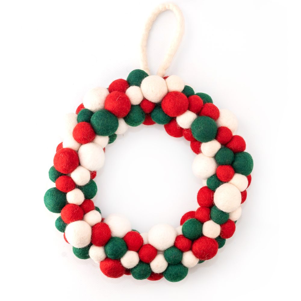 [GI-XD-WRL003] Wreath Large-Felt Green White Red Balls