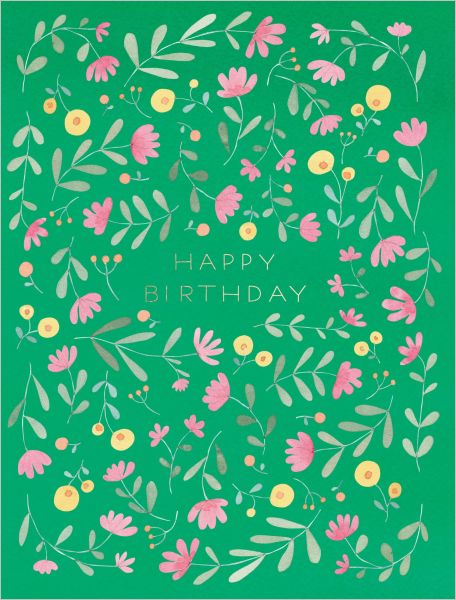 [EF-C-BD0313] Foil Card-Green Floral Birthday