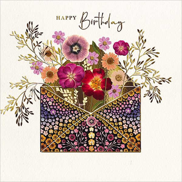 [GB-C-WF0002] Embossed Card-Pressed Flowers Tucked in Envelope