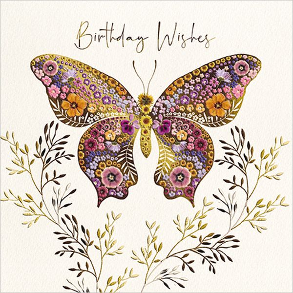 [GB-C-WF0004] Embossed Card-Butterfly and Gold Branches