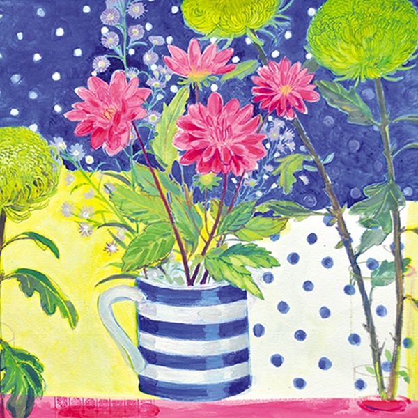 [GB-C-AJ0003] Card-Pink Dahlias, Late Summer